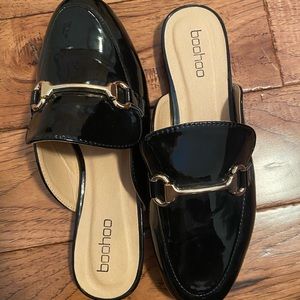 Black Patent Mules/Loafers - Boohoo
